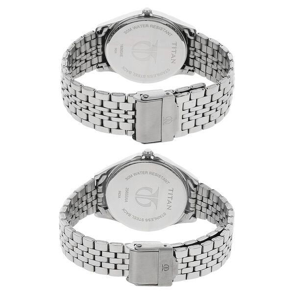 Titan Quartz Analog with Day and Date Silver Dial Stainless Steel Strap Watch for Couple - image number 3