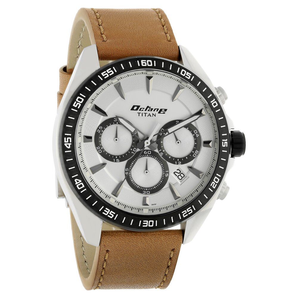Titan Octane White Dial Chronograph Leather Strap watch for Men