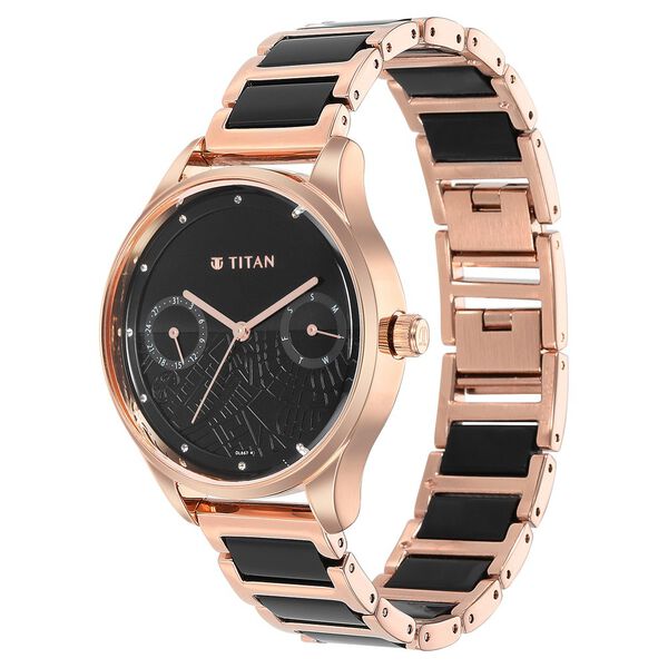 Titan Purple Acetate Black Dial Analog with Day and Date Metal and Acetate Strap Watch for Women - image number 2