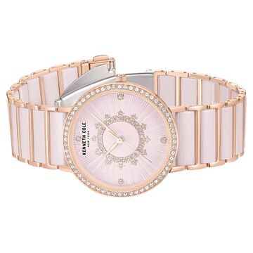 Kenneth Cole Quartz Analog Pink Dial Pink Stainless Steel & Ceramic Strap Watch For Women