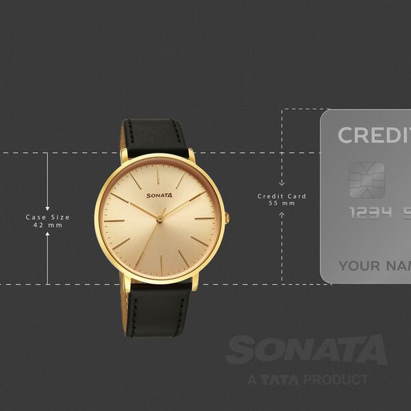 Sonata Traditional Essentials Quartz Analog Champagne Dial Black Leather Strap Watch For Men - image number 3