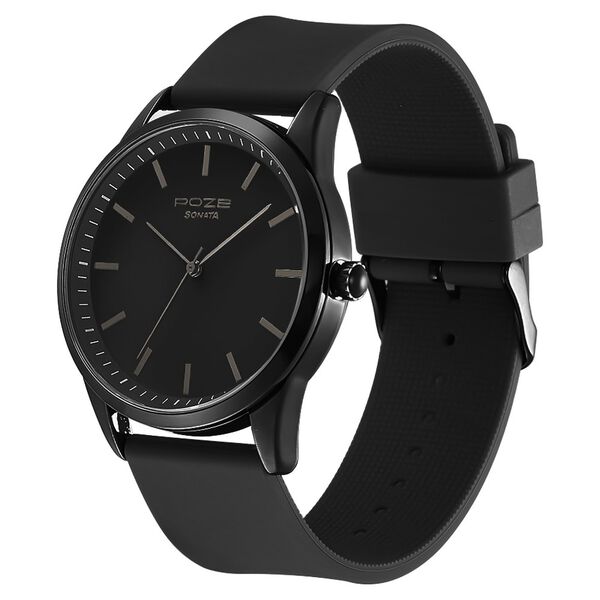 Buy Online Poze by Sonata Quartz Analog Black Dial Silicone Strap - Main Image