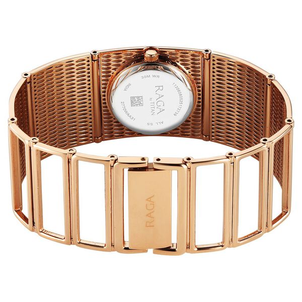 Titan Raga Ethereal Quartz Analog White Mother Of Pearl Dial Rose Gold Stainless Steel Strap Watch For Women - image number 6