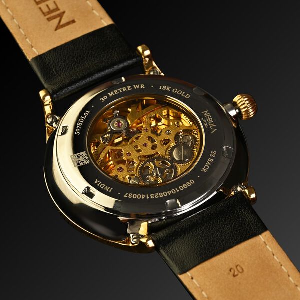 Titan Nebula Abhiyant 18k Gold Hand-Wound Mechanical Analog with Exhibition Caseback Leather Strap Watch for Men - image number 2
