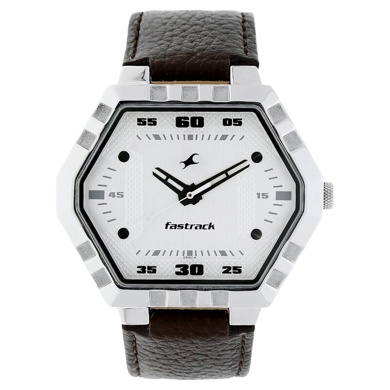 Fastrack Quartz Analog White Dial Leather Strap Watch for Guys
