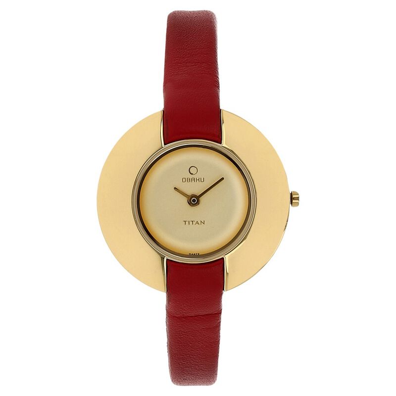 Titan Quartz Analog Golden Dial Leather Strap Watch for Women
