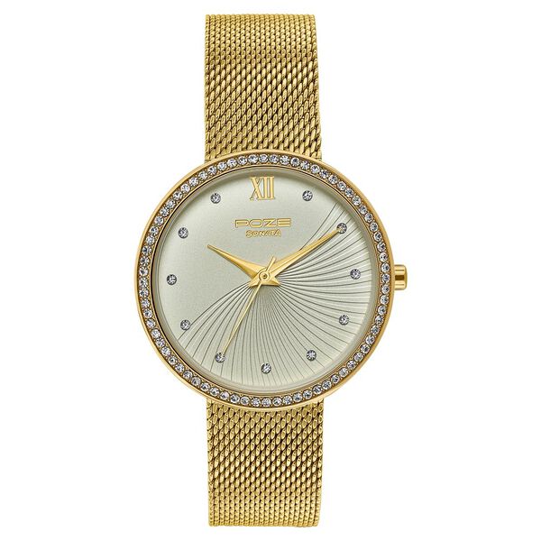 Poze By Sonata Quartz Analog Golden Dial Golden Metal Strap Watch For Women - image number 1