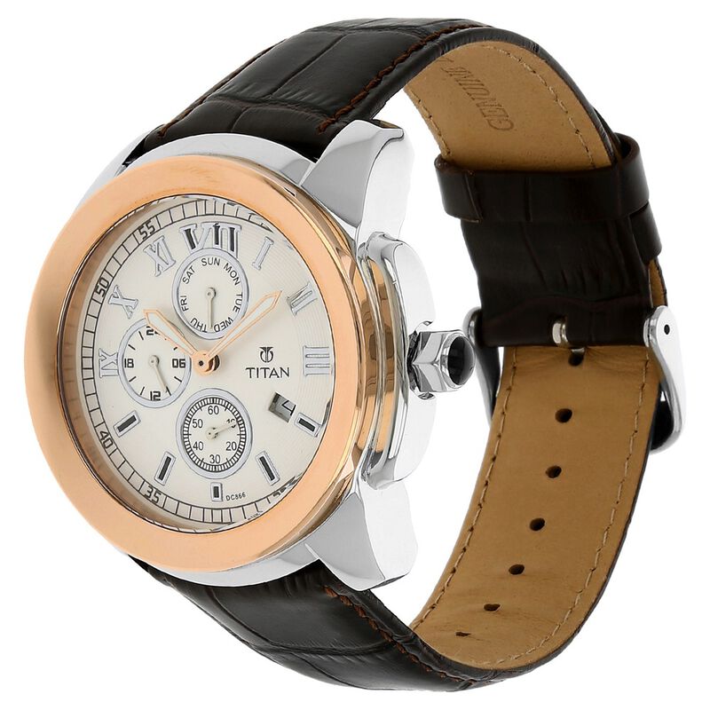 Titan Quartz Analog White Dial Leather Strap Watch for Men - image number 1