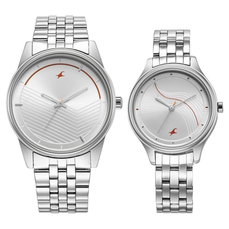 Fastrack Mixmatched Quartz Analog Silver Dial Silver Stainless Steel Strap Watch for Couple - image number 0