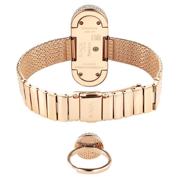 Titan Raga Memoirs Quartz Analog Mother Of Pearl Dial Watch For Women With Rose Gold Metal Strap - image number 5