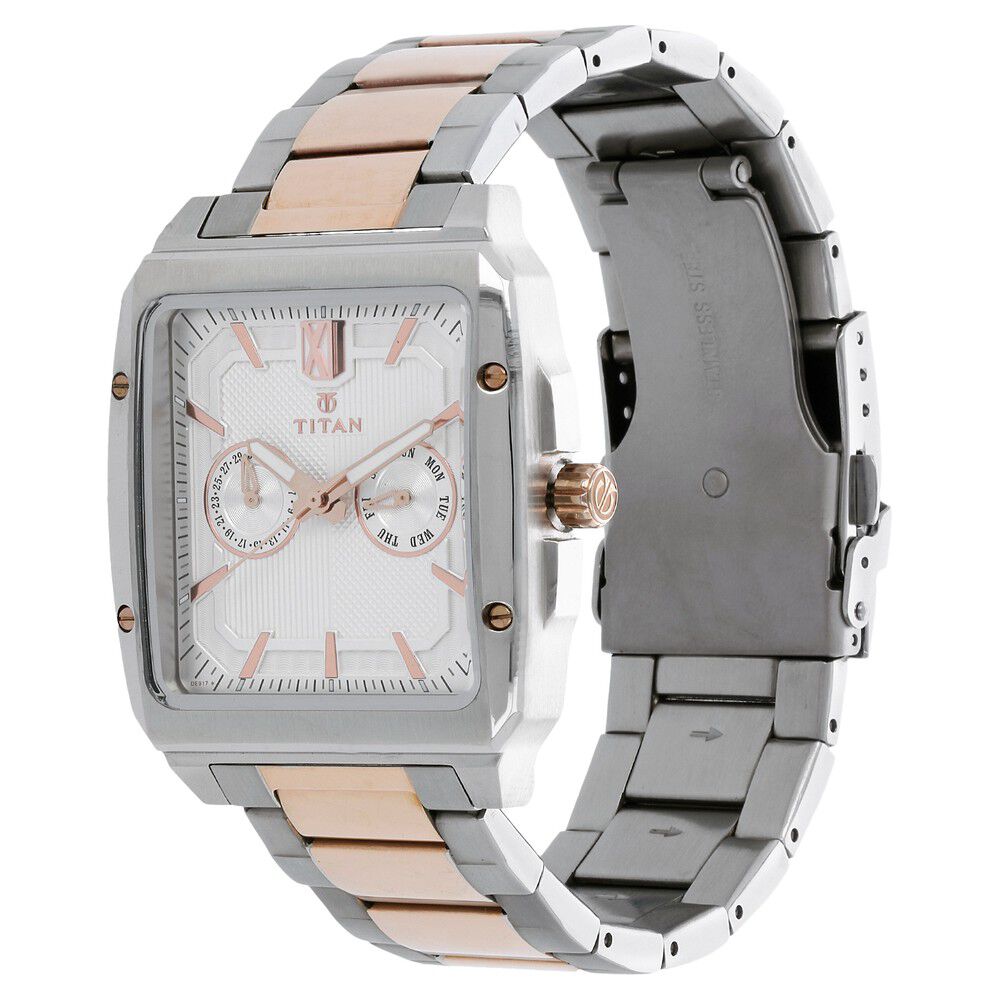 Buy Online Titan Regal Crest Silver Dial Quartz Multifunction Stainless Steel Strap watch for Men nj1689km01 Titan