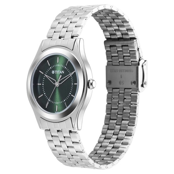 Titan Karishma Zing Quartz Analog Green Dial Silver Stainless Steel Strap Watch For Men - image number 2