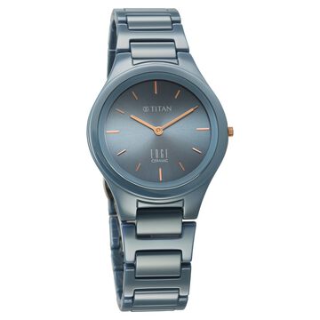 Titan Edge Ceramic Quartz Analog Blue Dial Ceramic Strap Watch For Women