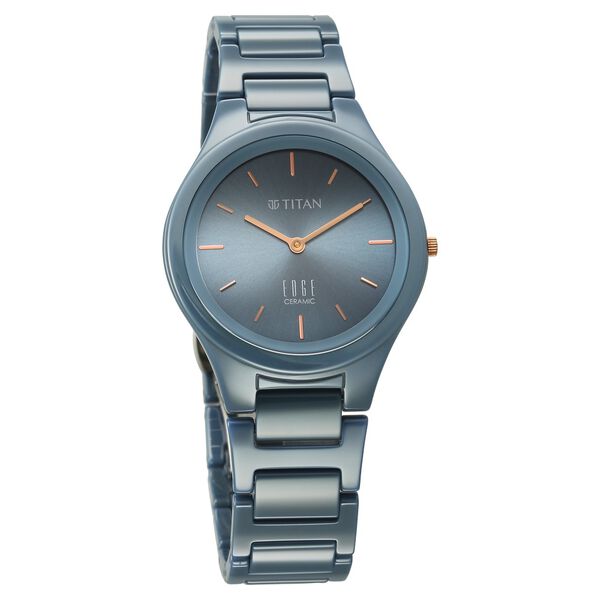 Titan Edge Ceramic Quartz Analog Blue Dial Ceramic Strap Watch For Women - image number 1