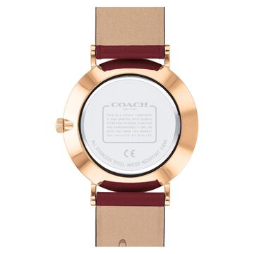Coach Quartz Analog Red Dial Leather Strap Watch for Women