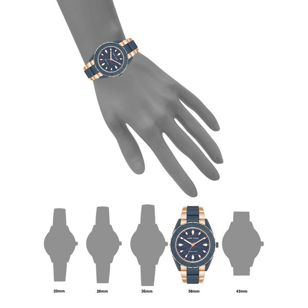 Anne Klein Quartz Analog Blue Dial Rose Gold Plastic Strap Watch For Women - image number 3