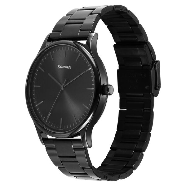 Sonata Aspire Quartz Analog Black Dial Stainless Steel Strap Watch For Men - image number 2