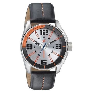 Fastrack Quartz Analog Silver Dial Leather Strap Watch for Guys