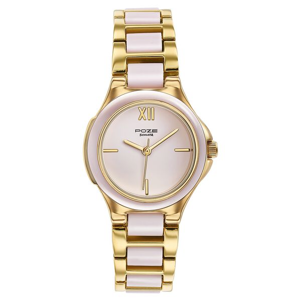 Poze By Sonata Quartz Analog Pink Dial Two Toned Metal & Plastic Strap Watch For Women - image number 1