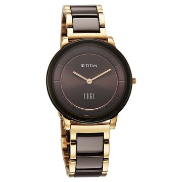 Titan Edge Melange Quartz Analog Brown Dial Rose Gold Steel & Ceramic Strap Watch For Women