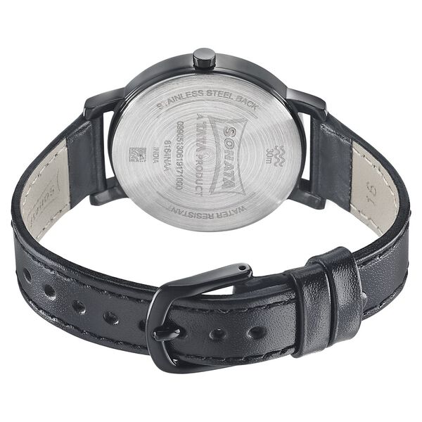 Sonata Play Black Dial Women Watch With Leather Strap - image number 3