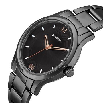 Sonata Women of Steel Black Dial Stainless Steel Strap Watch for Women