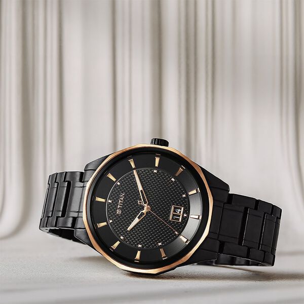 Titan Regalia Opulent Quartz Analog with Date Black Dial Black Stainless Steel Strap Watch for Men - image number 0