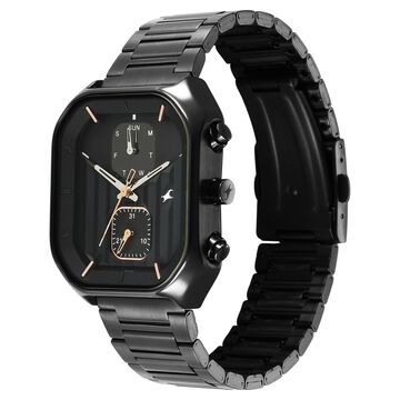Fastrack Fleek Quartz Multifunction Black Dial Black Stainless Steel Strap Watch for Guys