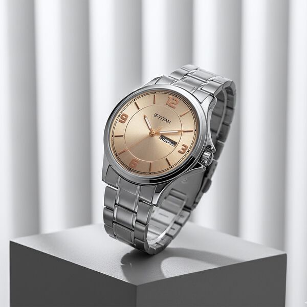 Titan Neo Arabic Analog with Day Date Beige Dial Silver Stainless Steel Strap Watch for Men - image number 0