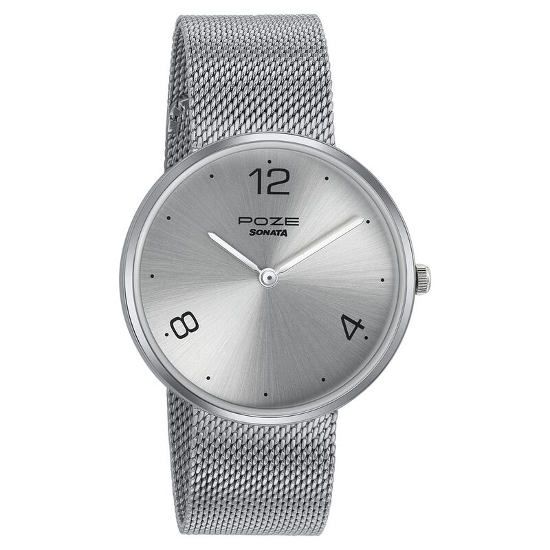 Sonata Poze Quartz Analog Silver dial Metal Strap Watch for Men