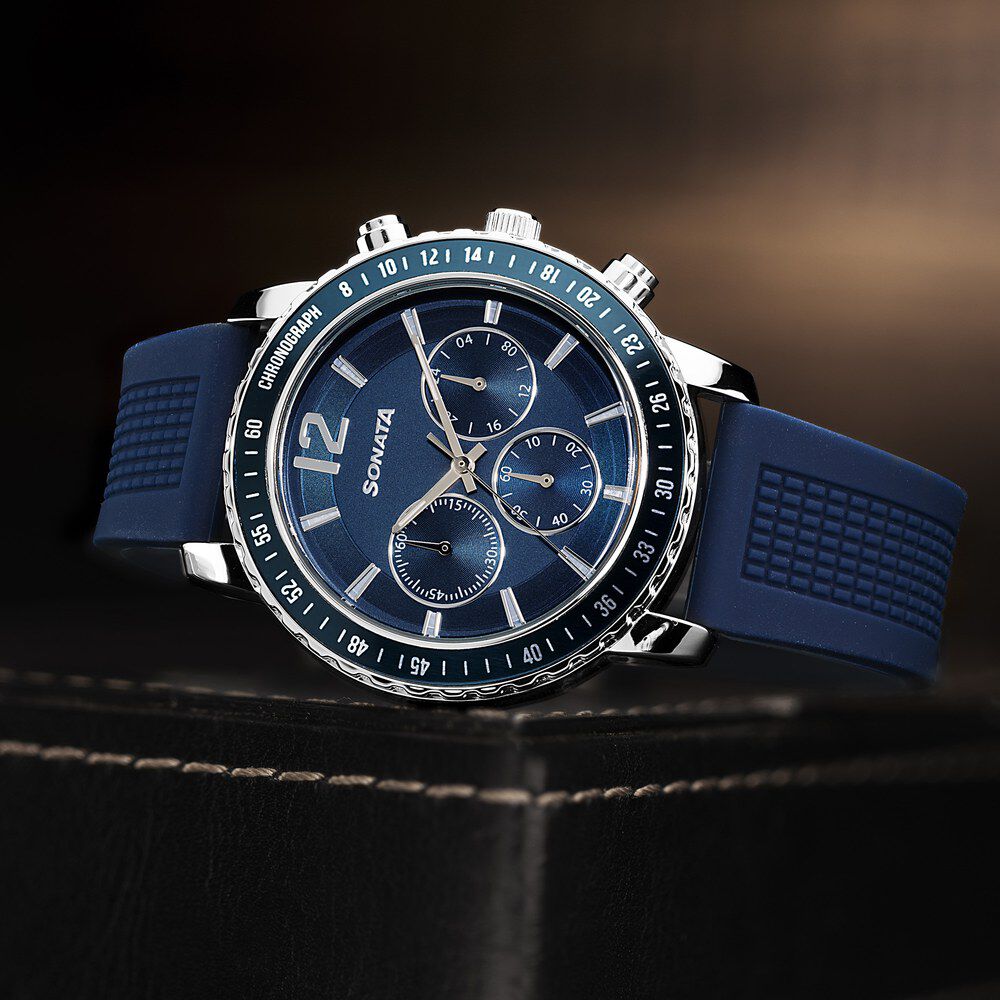 Sonata Chronos Quartz Analog with Date Blue Dial Blue Colour Plastic Strap Watch For Men-image-11