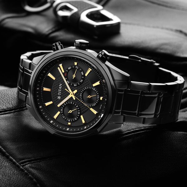 Titan Regalia Opulent Multifunction Black Dial Black Stainless Steel Strap Watch For Men - image number 0