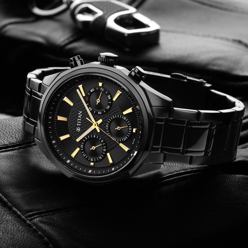 Titan Regalia Opulent Multifunction Black Dial Black Stainless Steel Strap Watch For Men