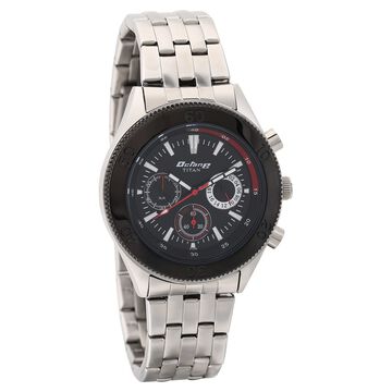 Titan Quartz Multifunction Black Dial Stainless Steel Strap Watch for Men