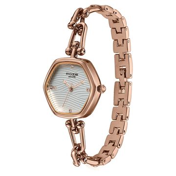Poze Poze Quartz Analog White Dial Rose Gold Metal Strap Watch For Women