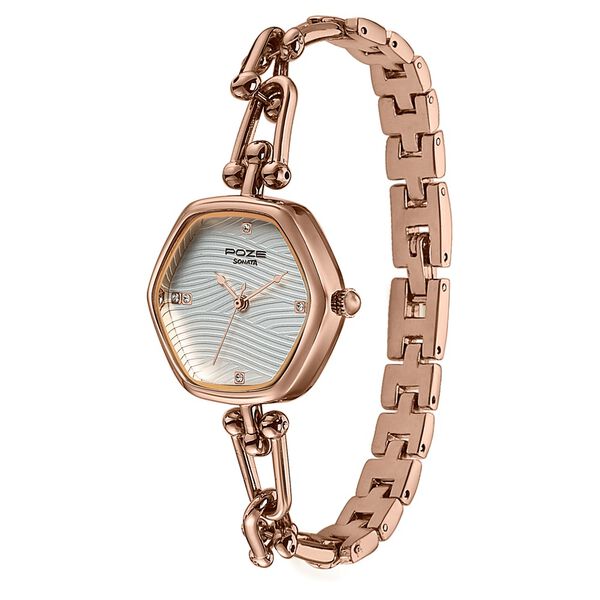 Poze Poze Quartz Analog White Dial Rose Gold Metal Strap Watch For Women - image number 4