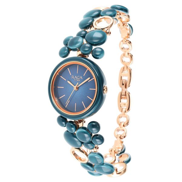Titan Quartz Analog Blue Dial Metal Strap Watch for Women - image number 2