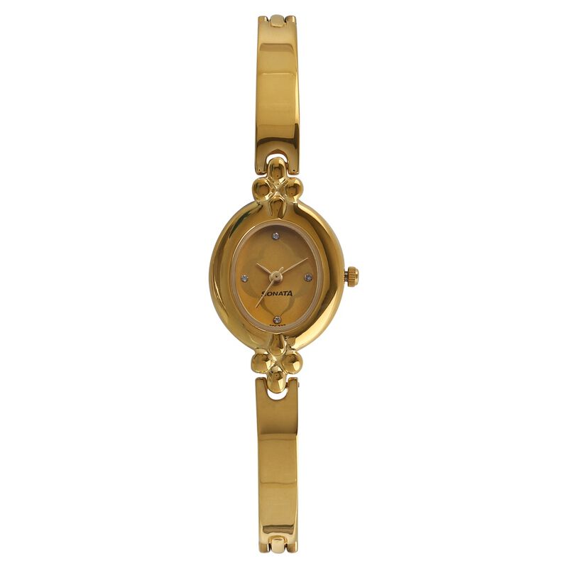 Sonata Quartz Analog Champagne Dial Metal Strap Watch for Women