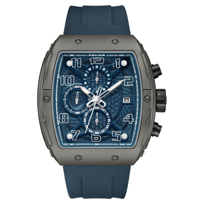 Police Chronograph Blue Dial Blue Color Silicone Strap Watch For Men