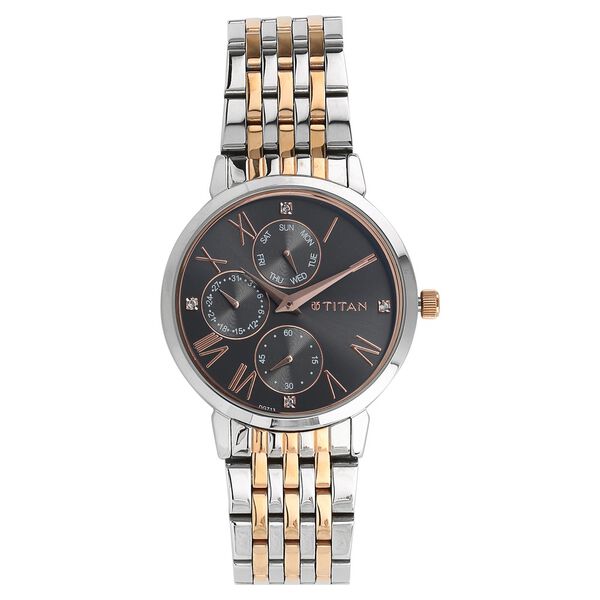 Titan Workwear Anthracite Dial Quartz Multifunction Stainless Steel Strap watch for Women - image number 0
