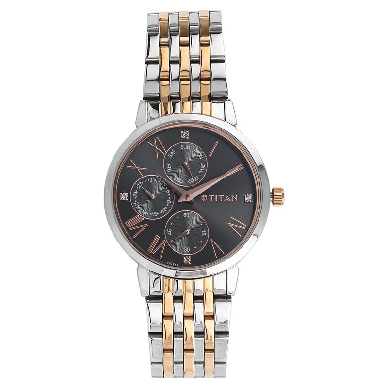 Titan Workwear Anthracite Dial Quartz Multifunction Stainless Steel Strap watch for Women