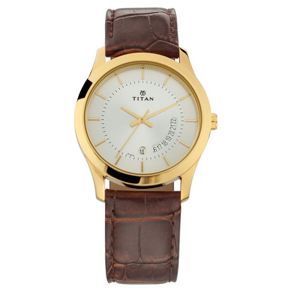 Titan Quartz Analog with Date Silver Dial Leather Strap Watch for Men - image number 0