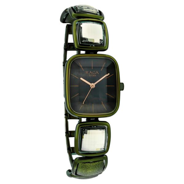 Titan Raga Moments Of Joy Quartz Analog Mother of Pearl Dial Green Metal Strap Watch For Women - image number 1