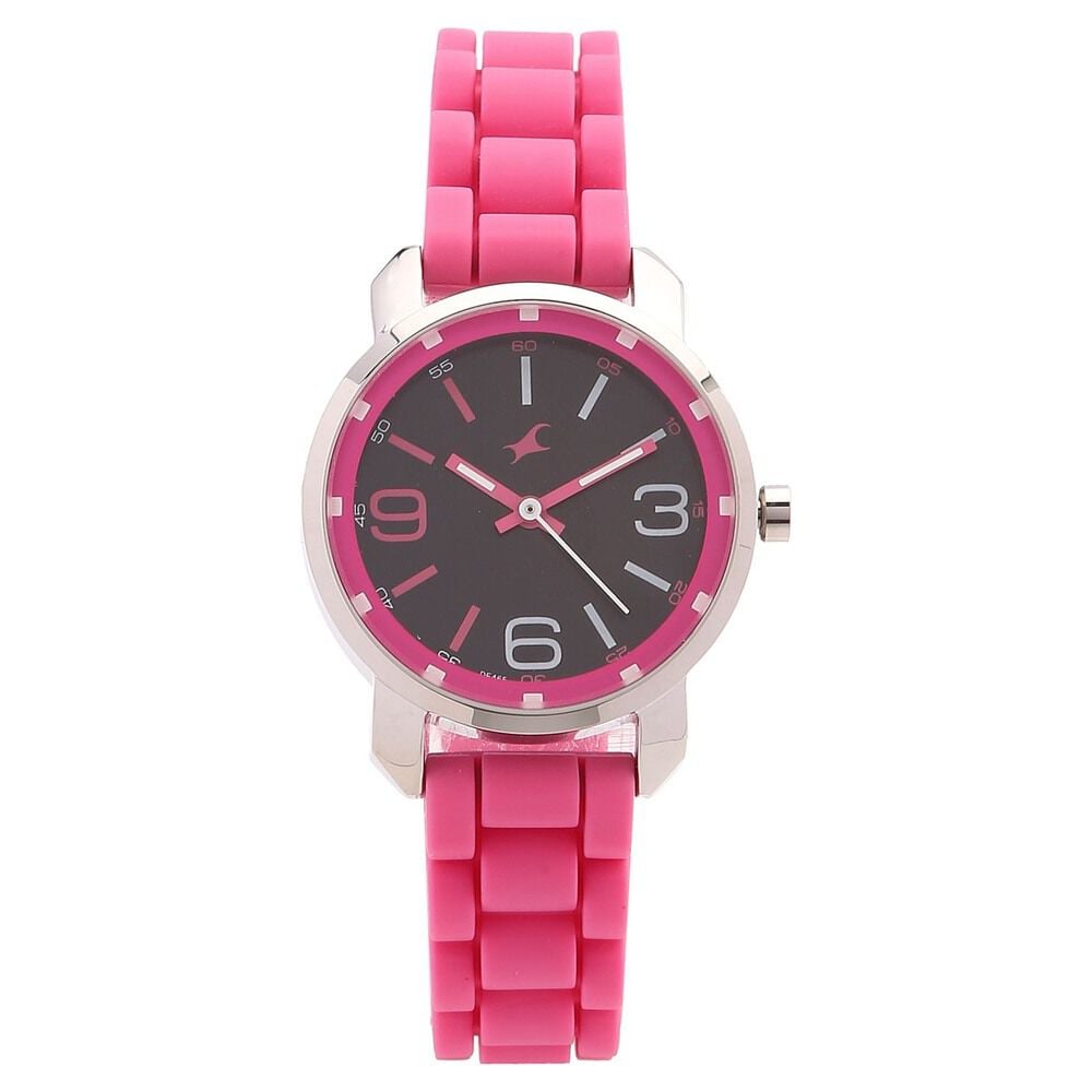Buy Online Fastrack Quartz Analog Black Dial Silicone Strap Watch for Girls 6111sp01c Titan