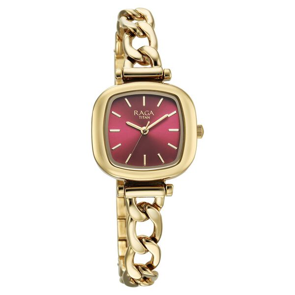 Titan Raga Showstopper Quartz Analog Maroon Dial Metal Strap Watch For Women - image number 1