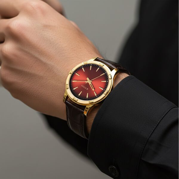 Titan Karishma Festive Analog with Mahogany Brown Dial Brown Leather Strap Watch for Men - image number 7