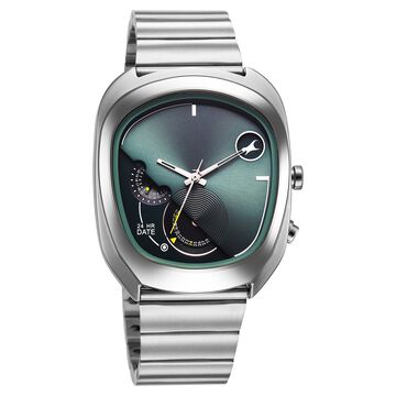 Fastrack UFO Quartz Multifunction Green Dial Silver Stainless Steel Strap Watch For Guys