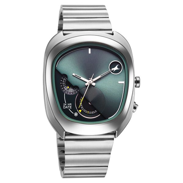 Fastrack UFO Quartz Multifunction Green Dial Silver Stainless Steel Strap Watch For Guys - image number 1