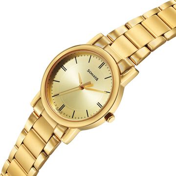 Sonata Classic Quartz Analog Champagne Dial Golden Stainless Steel Strap Watch for Men
