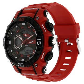 SF Quartz Analog Digital Black Dial Plastic Strap Watch for Men